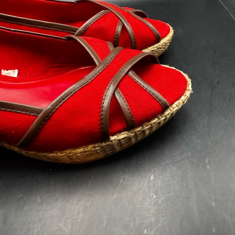 Women’s Merona Wenda Peep toe Wicker Style Wedges Heels Red/Brown Size 9.5 YR 22 - Picture 8 of 10